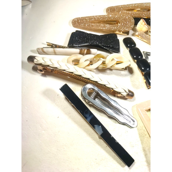 Hair Barrette Lot Of 21 Hair Clips Pink Silver Tone - Picture 4 of 7